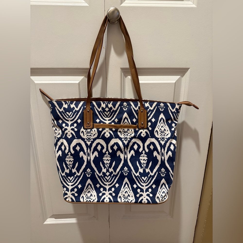 Stella & Dot Women’s Blue & Ivory Tote Shoulder Bag NWOT